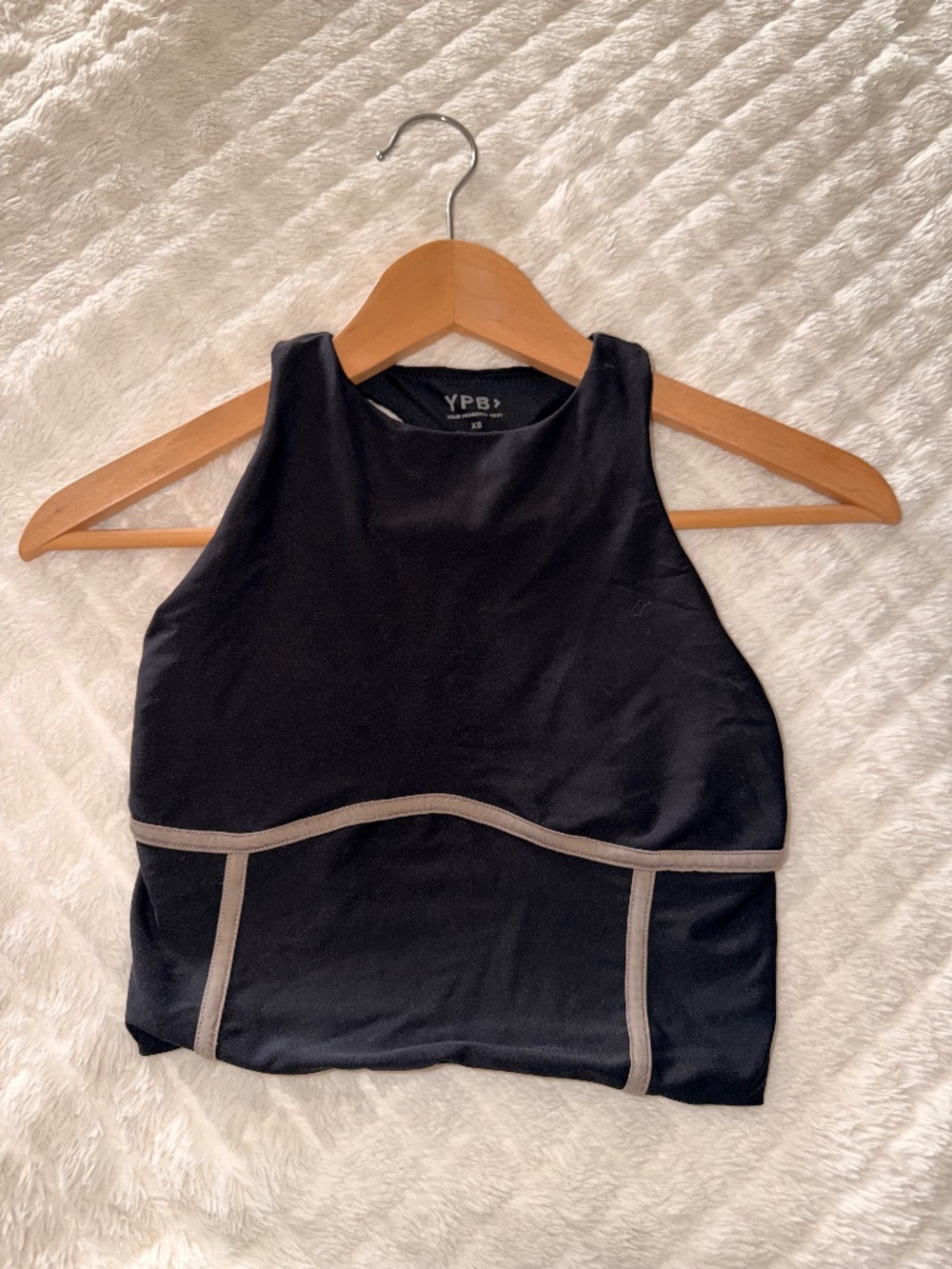 YPB Abercrombie High Neck Longline Sports Bra Black Taupe Piping XS